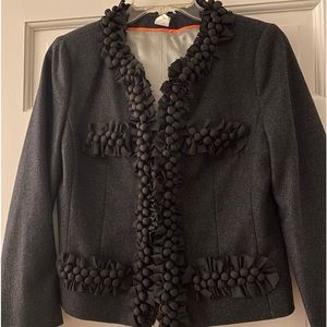 EUC j.Crew Charcoal Gray Astrid Jacket with Black Berry Trim, Lined Size 4
